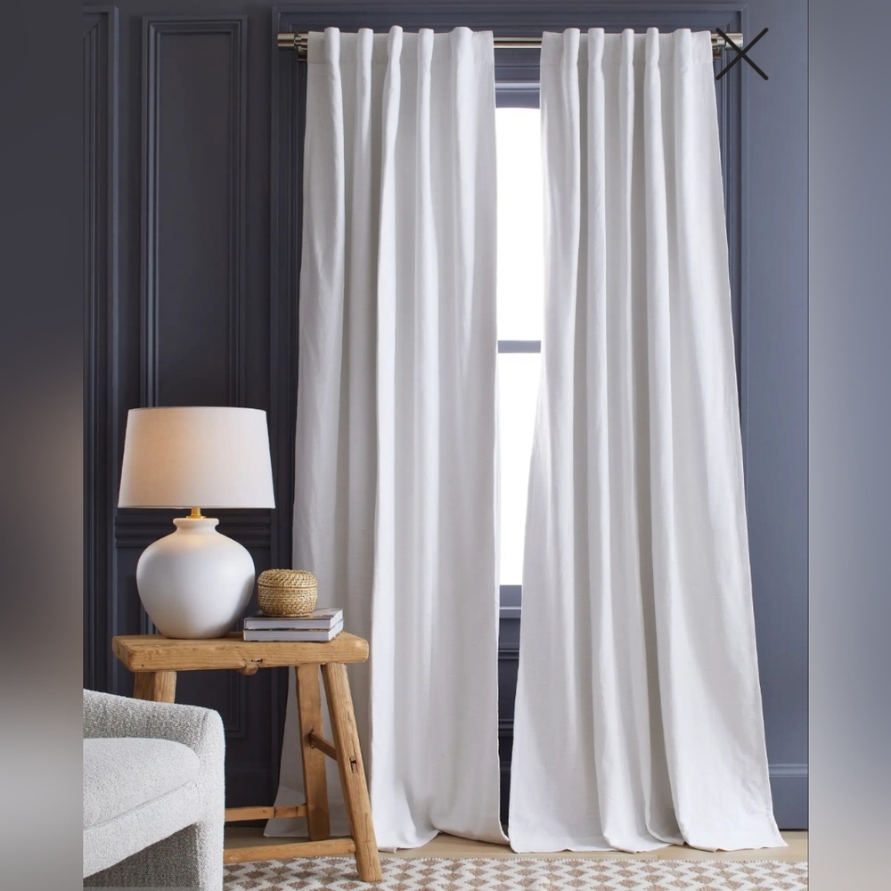 NWOT! Quince Cotton White Slub Room Darkening Curtains, 48" x 96"- 2 Panels(E43)